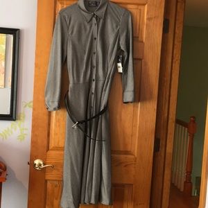 Black and white checkered dress with belt.